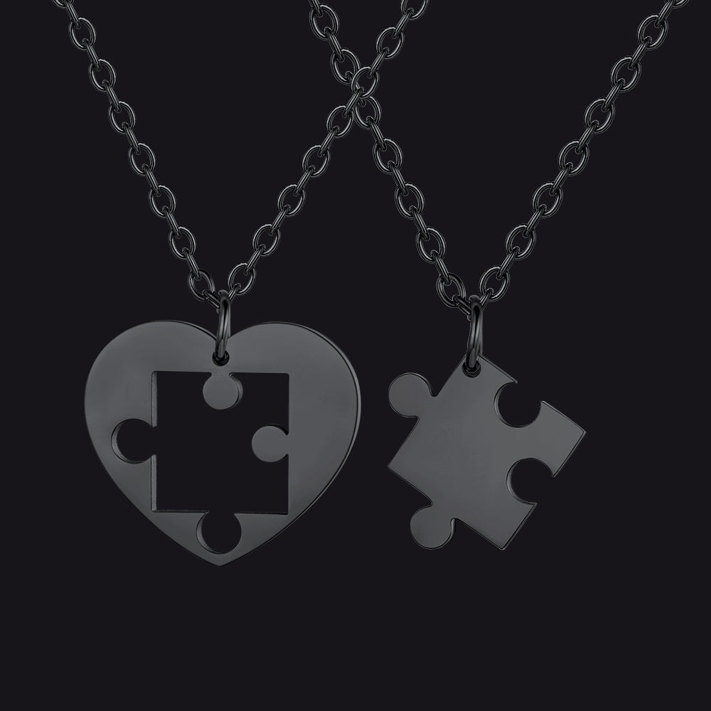 customized heart puzzle matching necklaces for couple