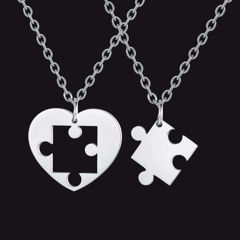 personalized heart puzzle necklace set for lovers