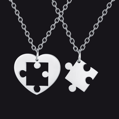 personalized heart puzzle necklace set for lovers