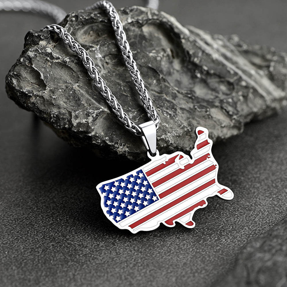 FaithHeart American Flag Necklace Stainless Steel US Map Pendant Patriotic Jewelry FaithHeart