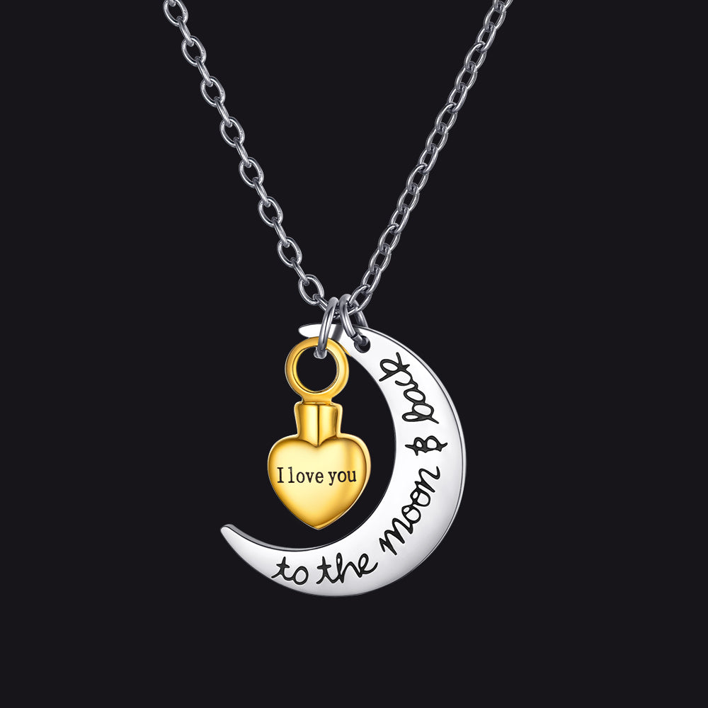  Gold Custom Moon Heart Urn Necklace Cremation Pendant for Ashes