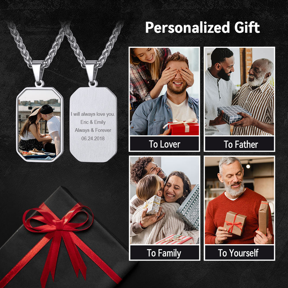 Customized Engraved Photo Dog Tag Necklace for Men/Women