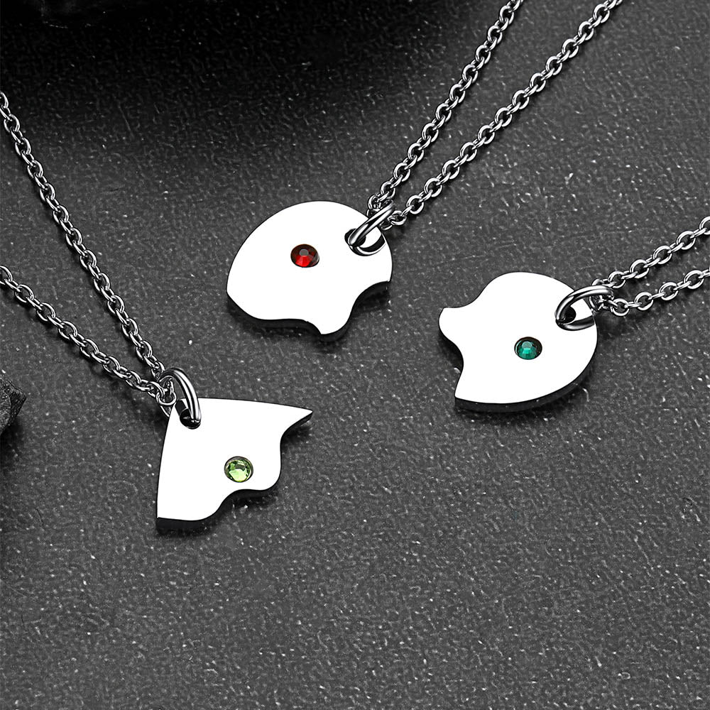 Custom Heart Matching Necklace with Birthstone for Couple Friend Girlfriend 2 Pcs