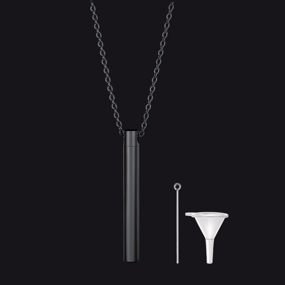 Black Engraved Bar Urn Necklace for Keepsake Memorial Jewelry
