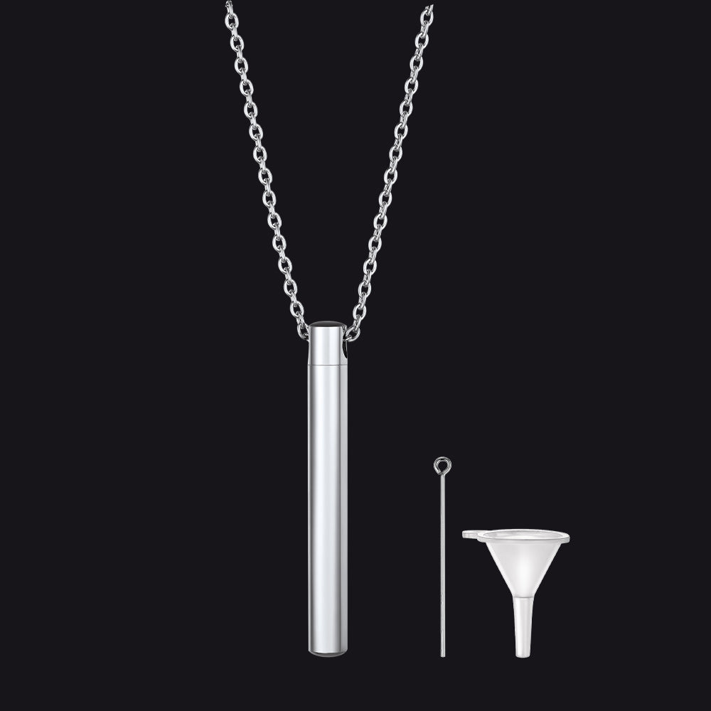 Silver Engraved Bar Urn Necklace for Keepsake Memorial Jewelry