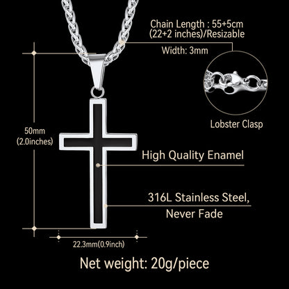 FaithHeart Christian Black Enamel Cross Necklace For Men FaithHeart