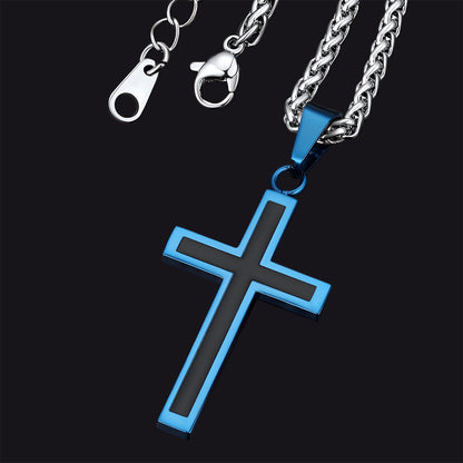 FaithHeart Christian Black Enamel Cross Necklace For Men Women FaithHeart