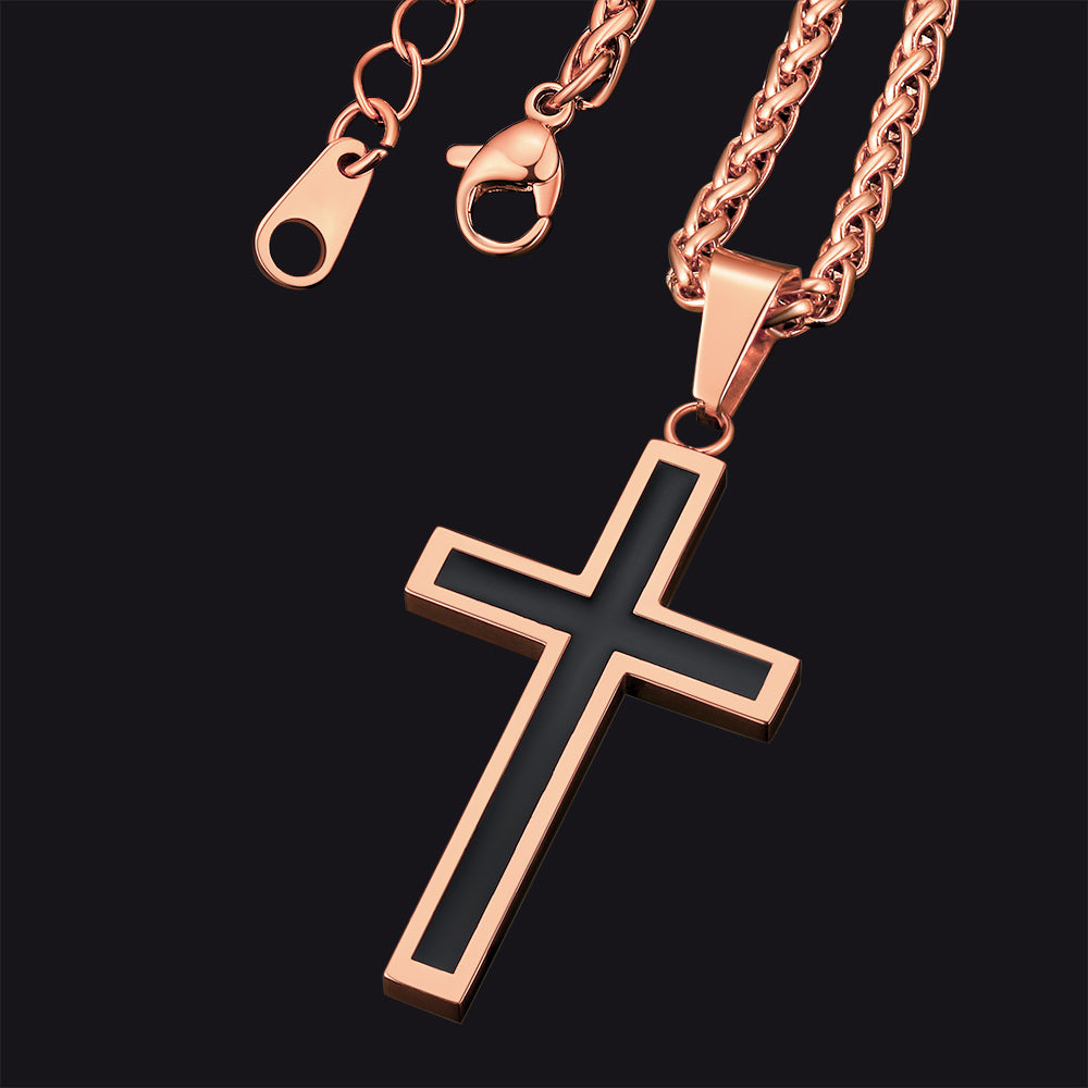 FaithHeart Christian Black Enamel Cross Necklace For Men Women FaithHeart