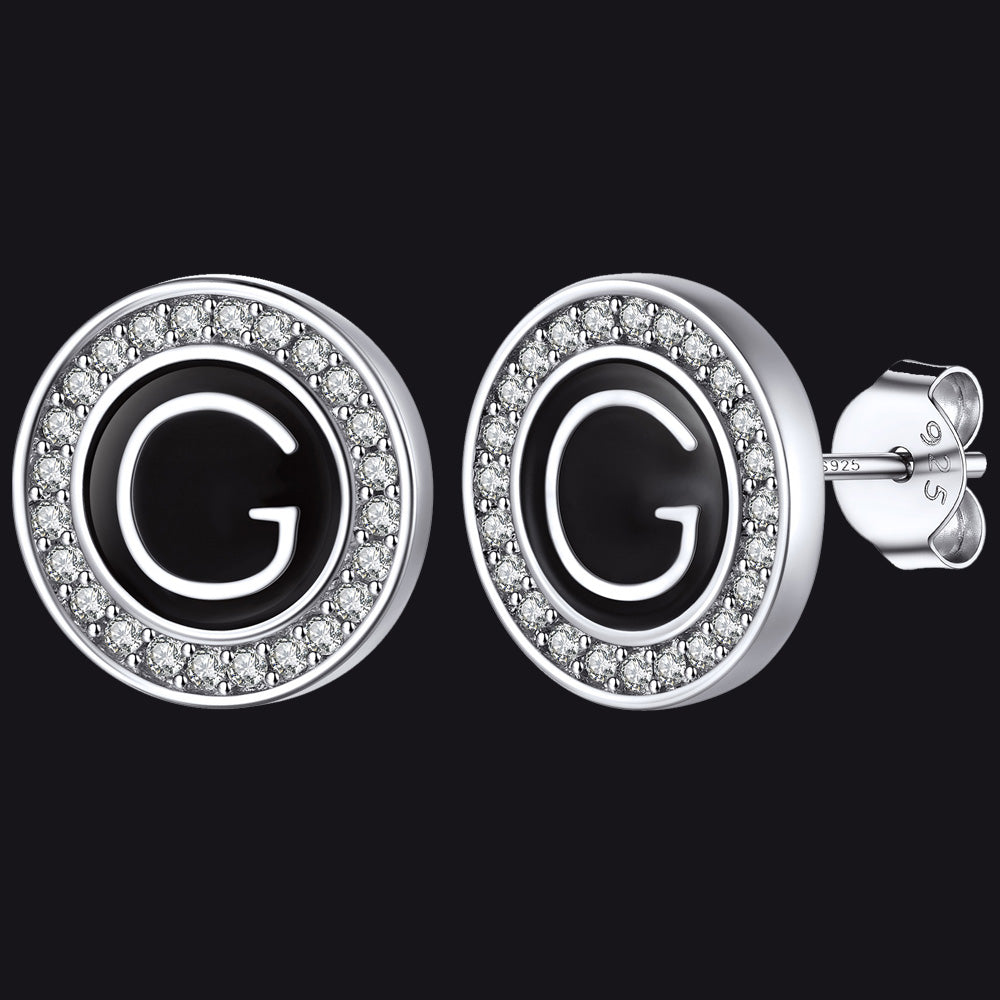 A-Z Initial Letter CZ Sterling Silver Stud Earrings FaithHeart