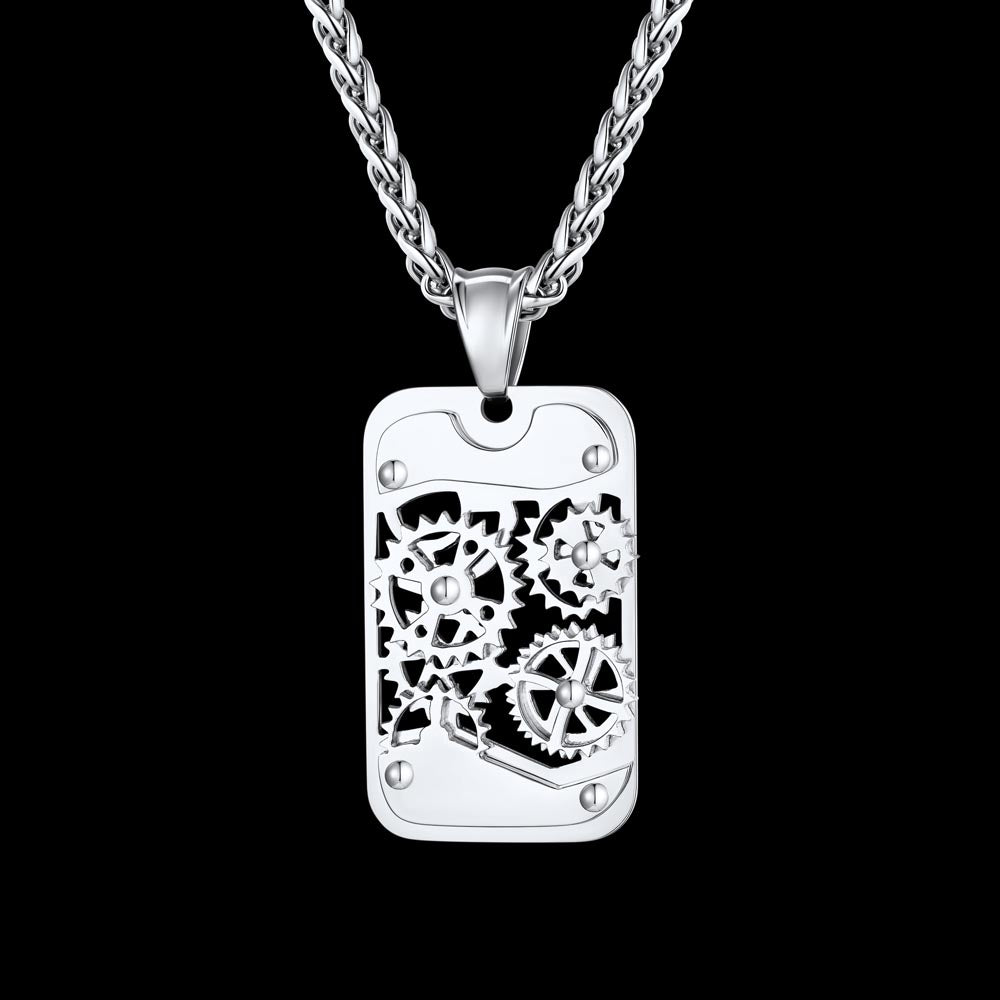 Mechanical Gear Dog Tag Pendant Necklace