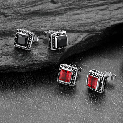 Stainless Steel Gemstone Vintage Stud Earrings for Men