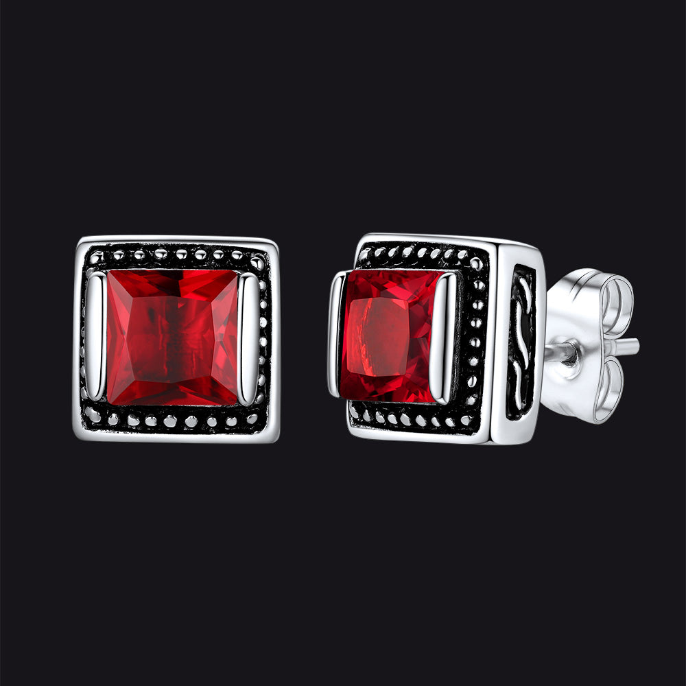 Stainless Steel Gemstone Vintage Stud Earrings for Men