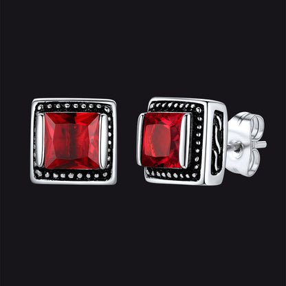 Stainless Steel Gemstone Vintage Stud Earrings for Men