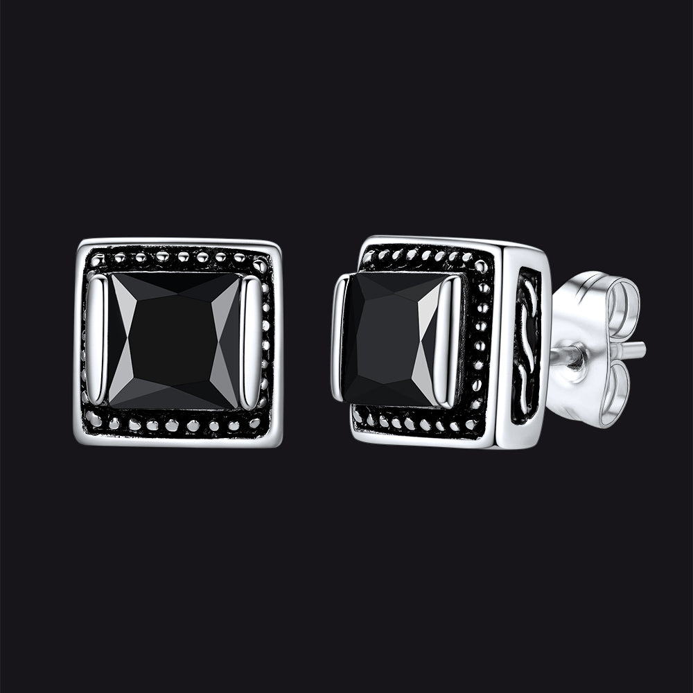 Stainless Steel Square Diamond Stud Earrings