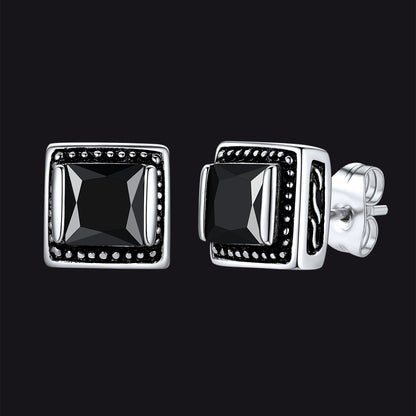 Stainless Steel Gemstone Vintage Stud Earrings for Men