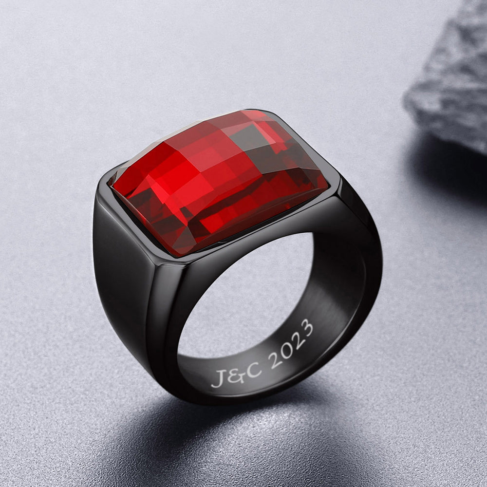 Custom Gemstone Signet Band Ring for Men