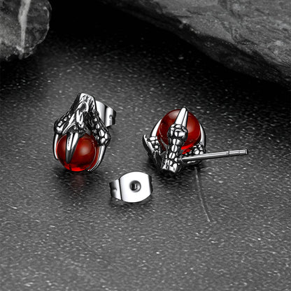 6mm Stainless Steel Dragon Claw Gemstone Stud Earrings For Men