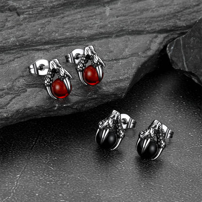 6mm Stainless Steel Dragon Claw Gemstone Stud Earrings For Men