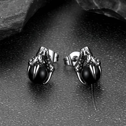 6mm Stainless Steel Dragon Claw Gemstone Stud Earrings For Men