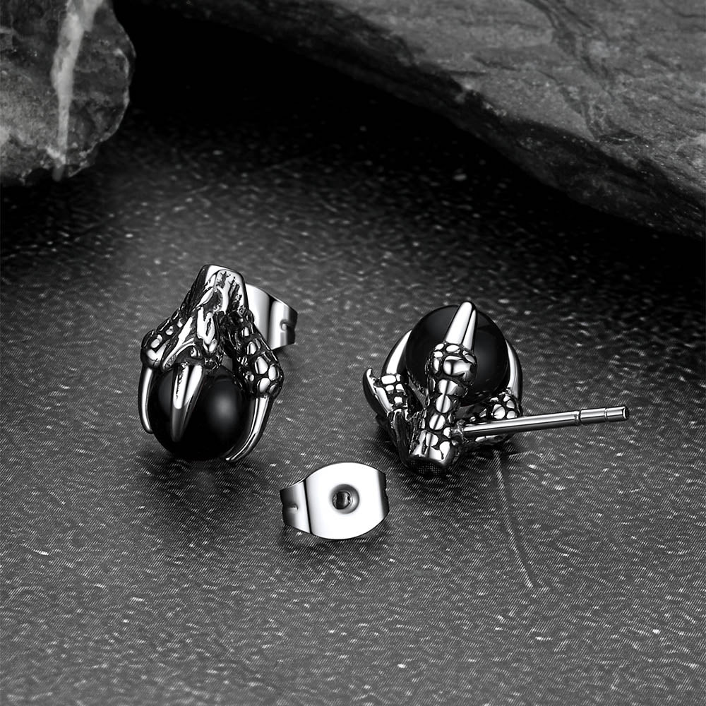 6mm Stainless Steel Dragon Claw Gemstone Stud Earrings For Men