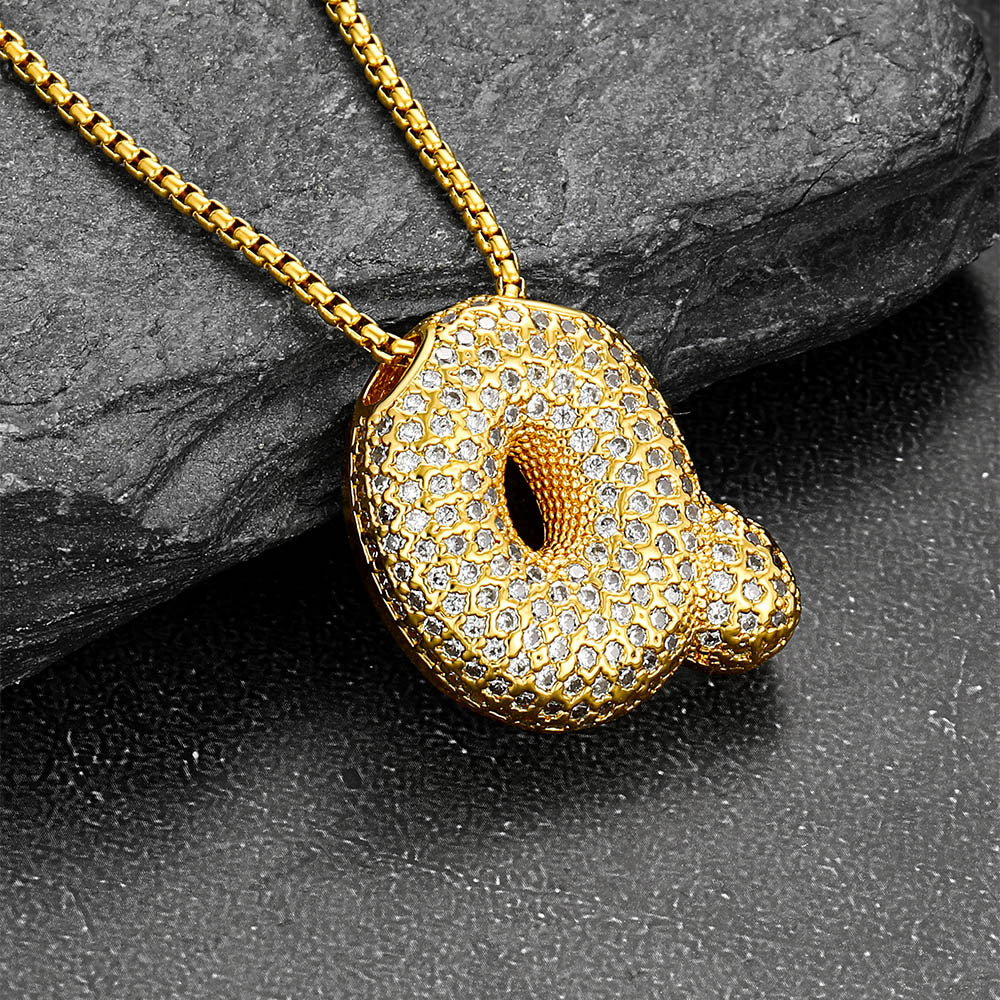 Gold Bubble Letter Initial Chain Necklace for Men Women