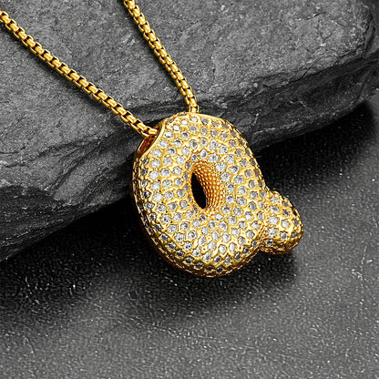 Gold Bubble Letter Initial Chain Necklace for Men Women