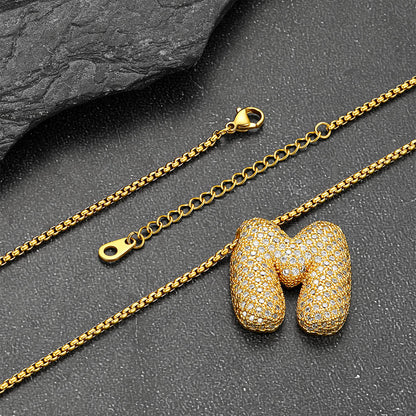 Gold Bubble Letter Initial Chain Necklace for Men Women