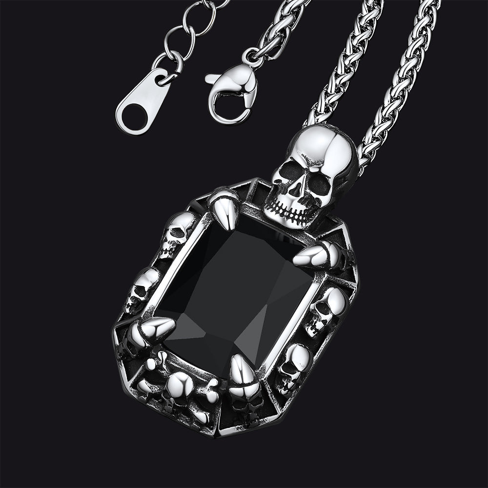 Gothic Dragon Claw Skull Necklace with Black Onyx Crystal
