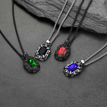 Gothic Gemstone Dragon Claw Necklace with Skull for Men