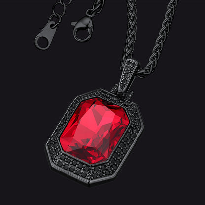 Gothic Cubic Zirconia Gemstone Crystal Dog Tag Necklace for Men
