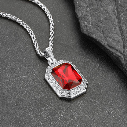 Gothic Cubic Zirconia Gemstone Crystal Dog Tag Necklace for Men