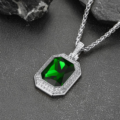 Gothic Cubic Zirconia Gemstone Crystal Dog Tag Necklace for Men