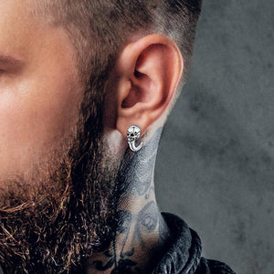 Gothic Half-Circle Skull Huggie Stud Earrings for Men Women