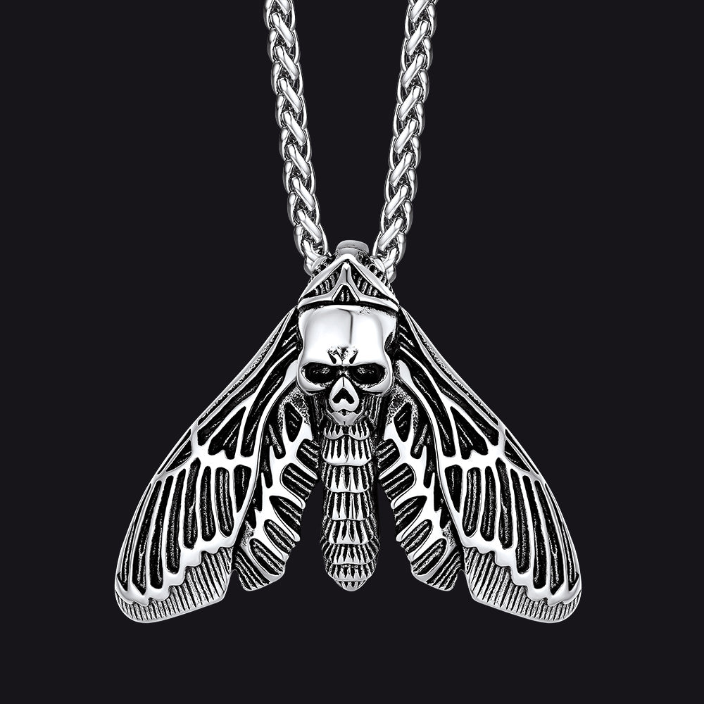 Cool Gothic Skull Moth Necklace for Men Boys