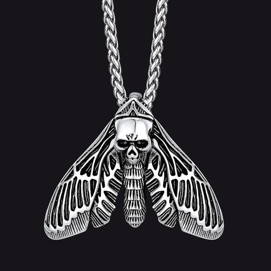 Cool Gothic Skull Moth Necklace for Men Boys