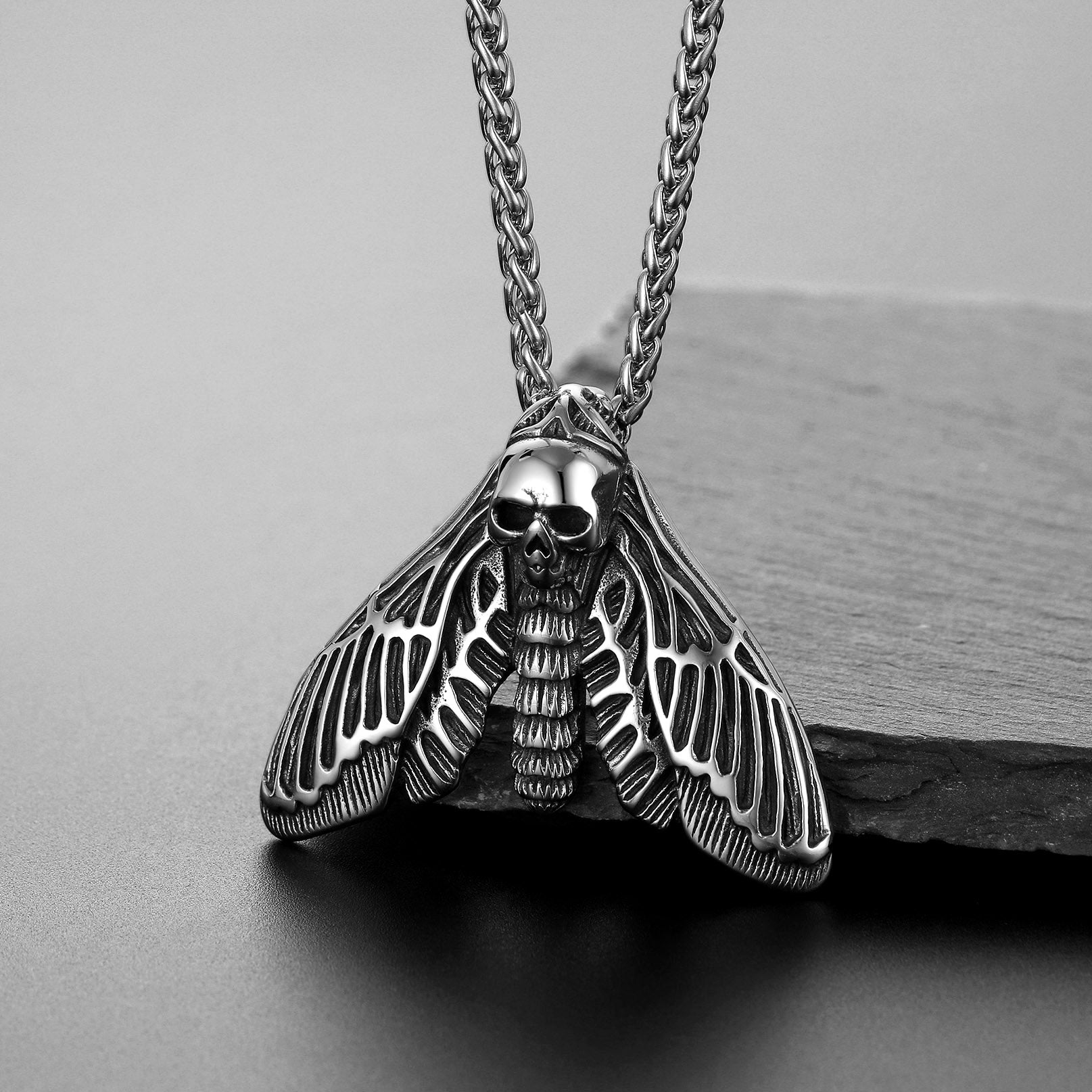 Cool Gothic Skull Moth Necklace for Men Boys