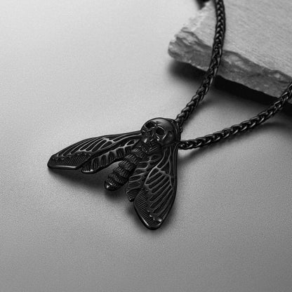 Cool Gothic Skull Moth Necklace for Men Boys