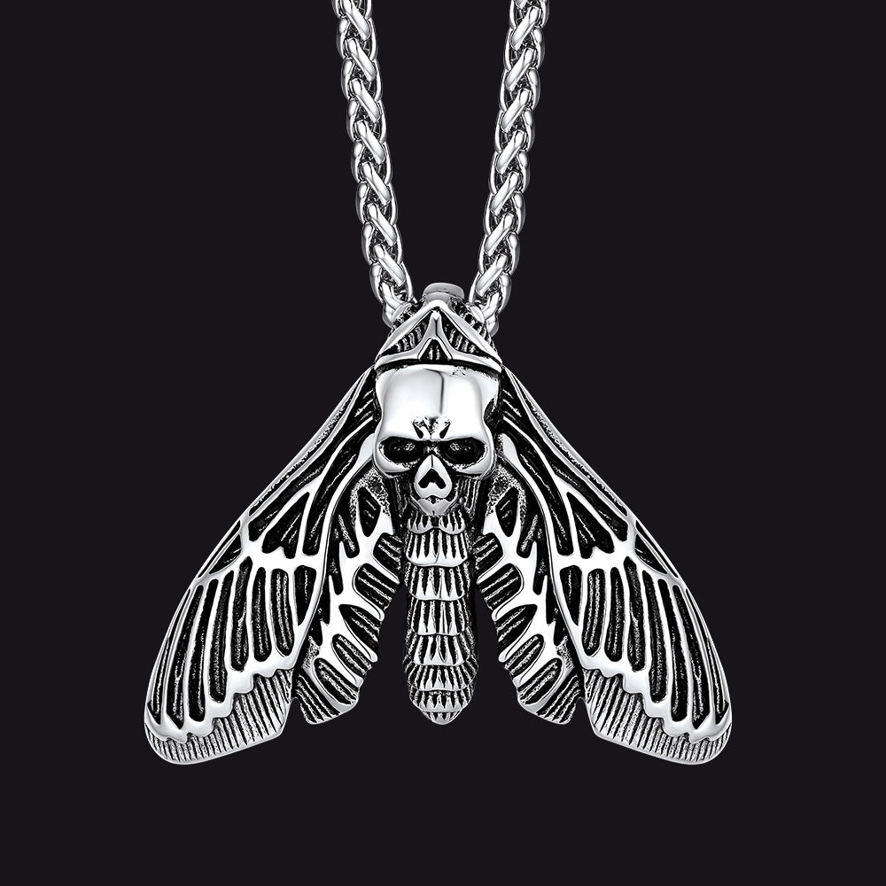 Cool Gothic Skull Moth Pendant Stainless Steel Necklace