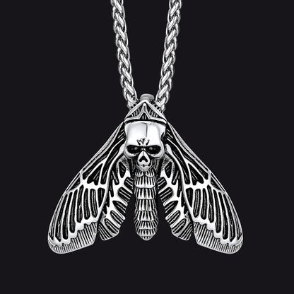 Cool Gothic Skull Moth Necklace for Men Boys