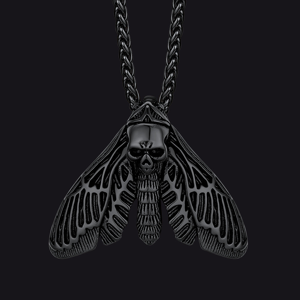 Cool Gothic Skull Moth Necklace for Men Boys