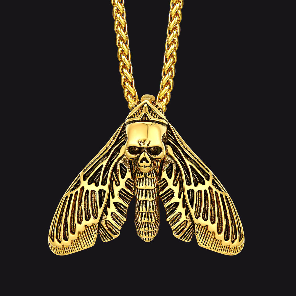 Cool Gothic Skull Moth Necklace for Men Boys