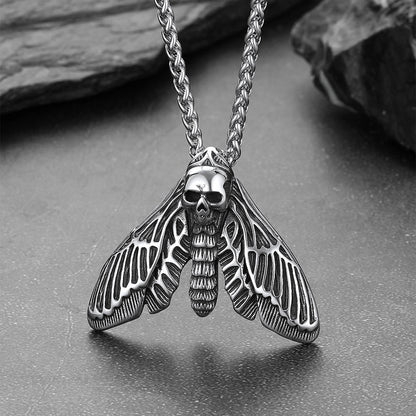 Cool Gothic Skull Moth Necklace for Men Boys