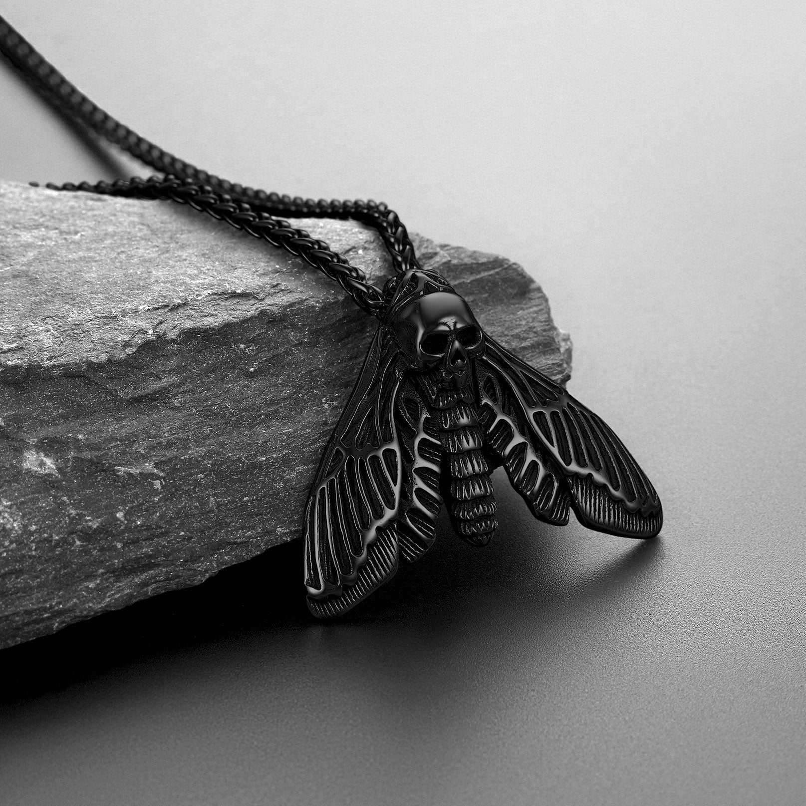 Cool Gothic Skull Moth Necklace for Men Boys