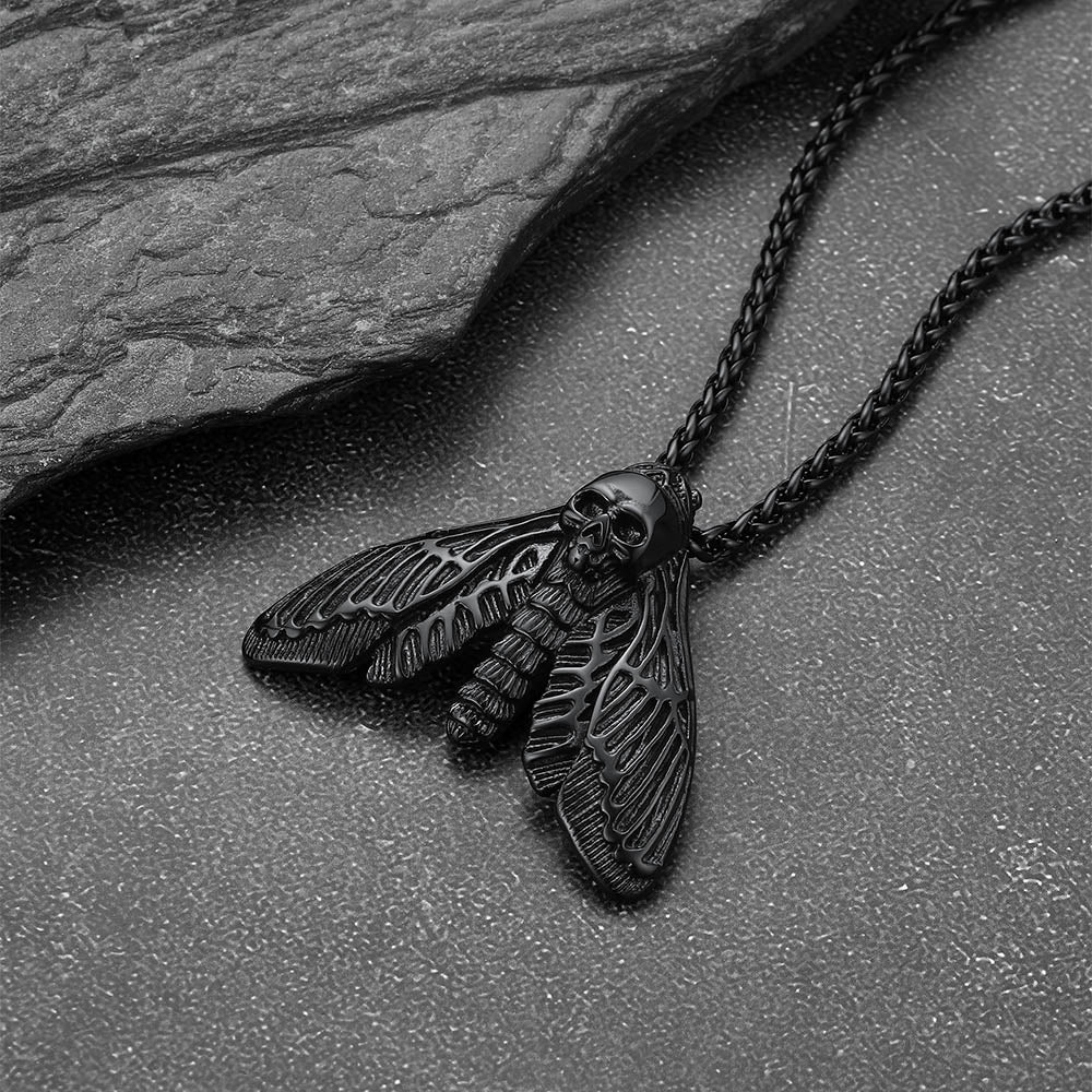 Cool Gothic Skull Moth Necklace for Men Boys