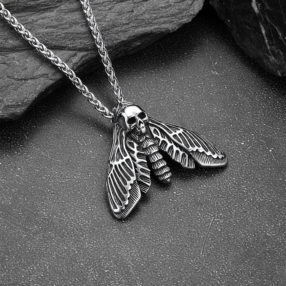 Cool Gothic Skull Moth Necklace for Men Boys