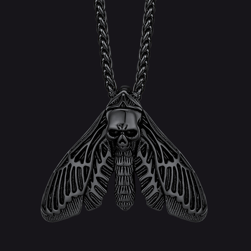 Cool Gothic Skull Moth Necklace for Men Boys