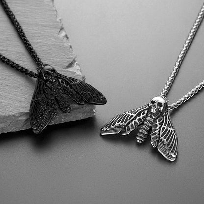 Cool Gothic Skull Moth Necklace for Men Boys