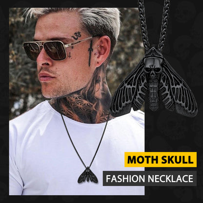 Cool Gothic Skull Moth Necklace for Men Boys