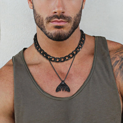 Cool Gothic Skull Moth Necklace for Men Boys