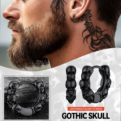 FaithHeart Gothic Skull Sterling Silver Hoop Earrings For Men FaithHeart